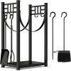 imageAMAGABELI GARDEN ampamp HOME 316in Large Firewood Rack Fireplace Tools Set Wood Holder Indoor log Rack With Tools Tall for Wood Stove Firepit Campfire Storage Stacking Wrought Iron Accessories Outdoor