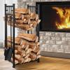 imageAMAGABELI GARDEN ampamp HOME 316in Large Firewood Rack Fireplace Tools Set Wood Holder Indoor log Rack With Tools Tall for Wood Stove Firepit Campfire Storage Stacking Wrought Iron Accessories Outdoor
