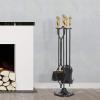 imageAMAGABELI GARDEN ampamp HOME 5 Pcs Fireplace Tools Brass Handles Wrought Iron Set Holder Indoor Outdoor Fireset Fire Pit Stand Rustic Tongs Shovel Brush Chimney Poker Wood Stove Hearth Accessories Kit LrgGolden