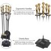 imageAMAGABELI GARDEN ampamp HOME 5 Pcs Fireplace Tools Brass Handles Wrought Iron Set Holder Indoor Outdoor Fireset Fire Pit Stand Rustic Tongs Shovel Brush Chimney Poker Wood Stove Hearth Accessories Kit LrgGolden