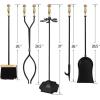imageAMAGABELI GARDEN ampamp HOME 5 Pcs Fireplace Tools Brass Handles Wrought Iron Set Holder Indoor Outdoor Fireset Fire Pit Stand Rustic Tongs Shovel Brush Chimney Poker Wood Stove Hearth Accessories Kit LrgGolden