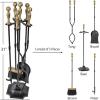 imageAMAGABELI GARDEN ampamp HOME 5 Pcs Fireplace Tools Brass Handles Wrought Iron Set Holder Indoor Outdoor Fireset Fire Pit Stand Rustic Tongs Shovel Brush Chimney Poker Wood Stove Hearth Accessories Kit LrgBrass