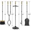 imageAMAGABELI GARDEN ampamp HOME 5 Pcs Fireplace Tools Brass Handles Wrought Iron Set Holder Indoor Outdoor Fireset Fire Pit Stand Rustic Tongs Shovel Brush Chimney Poker Wood Stove Hearth Accessories Kit LrgBrass