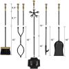 imageAMAGABELI GARDEN ampamp HOME 5 Pcs Fireplace Tools Brass Handles Wrought Iron Set Holder Indoor Outdoor Fireset Fire Pit Stand Rustic Tongs Shovel Brush Chimney Poker Wood Stove Hearth Accessories Kit LrgBrass