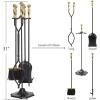 imageAMAGABELI GARDEN ampamp HOME 5 Pcs Fireplace Tools Brass Handles Wrought Iron Set Holder Indoor Outdoor Fireset Fire Pit Stand Rustic Tongs Shovel Brush Chimney Poker Wood Stove Hearth Accessories Kit LrgGolden