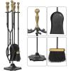 imageAMAGABELI GARDEN ampamp HOME 5 Pcs Fireplace Tools Brass Handles Wrought Iron Set Holder Indoor Outdoor Fireset Fire Pit Stand Rustic Tongs Shovel Brush Chimney Poker Wood Stove Hearth Accessories Kit LrgBrass