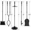 imageAMAGABELI GARDEN ampamp HOME 5 Pcs Fireplace Tools Brass Handles Wrought Iron Set Holder Indoor Outdoor Fireset Fire Pit Stand Rustic Tongs Shovel Brush Chimney Poker Wood Stove Hearth Accessories Kit LrgBlack