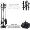 imageAMAGABELI GARDEN ampamp HOME 5 Pcs Fireplace Tools Brass Handles Wrought Iron Set Holder Indoor Outdoor Fireset Fire Pit Stand Rustic Tongs Shovel Brush Chimney Poker Wood Stove Hearth Accessories Kit LrgBlack