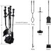 imageAMAGABELI GARDEN ampamp HOME 5 Pcs Fireplace Tools Brass Handles Wrought Iron Set Holder Indoor Outdoor Fireset Fire Pit Stand Rustic Tongs Shovel Brush Chimney Poker Wood Stove Hearth Accessories Kit LrgBlack