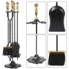 imageAMAGABELI GARDEN ampamp HOME 5 Pcs Fireplace Tools Brass Handles Wrought Iron Set Holder Indoor Outdoor Fireset Fire Pit Stand Rustic Tongs Shovel Brush Chimney Poker Wood Stove Hearth Accessories Kit LrgGolden