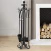 imageAMAGABELI GARDEN ampamp HOME 5 Pieces Fireplace Tools Set Black Cast Wrought Iron Tool Set with Log Holder Fire Set Stand Scroll Rustic Antique Accessories Set