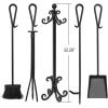imageAMAGABELI GARDEN ampamp HOME 5 Pieces Fireplace Tools Set Black Cast Wrought Iron Tool Set with Log Holder Fire Set Stand Scroll Rustic Antique Accessories Set