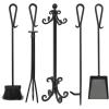 imageAMAGABELI GARDEN ampamp HOME 5 Pieces Fireplace Tools Set Black Cast Wrought Iron Tool Set with Log Holder Fire Set Stand Scroll Rustic Antique Accessories Set