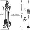 imageAMAGABELI GARDEN ampamp HOME 5 Pieces Fireplace Tools Set Black Cast Wrought Iron Tool Set with Log Holder Fire Set Stand Scroll Rustic Antique Accessories Set