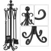 imageAMAGABELI GARDEN ampamp HOME 5 Pieces Fireplace Tools Set Black Cast Wrought Iron Tool Set with Log Holder Fire Set Stand Scroll Rustic Antique Accessories Set