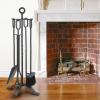 imageAMAGABELI GARDEN ampamp HOME 5 Pieces Fireplace Tools Set Indoor Wrought Iron Fire Place Pit Large Poker Wood Stove Log Firewood Tongs Holder with Handles Modern Black Outdoor Accessories KitPewter