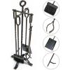 imageAMAGABELI GARDEN ampamp HOME 5 Pieces Fireplace Tools Set Indoor Wrought Iron Fire Place Pit Large Poker Wood Stove Log Firewood Tongs Holder with Handles Modern Black Outdoor Accessories KitGold