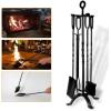 imageAMAGABELI GARDEN ampamp HOME 5 Pieces Fireplace Tools Set Indoor Wrought Iron Fire Place Pit Large Poker Wood Stove Log Firewood Tongs Holder with Handles Modern Black Outdoor Accessories KitBlack