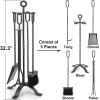 imageAMAGABELI GARDEN ampamp HOME 5 Pieces Fireplace Tools Set Indoor Wrought Iron Fire Place Pit Large Poker Wood Stove Log Firewood Tongs Holder with Handles Modern Black Outdoor Accessories KitPewter