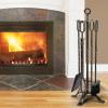 imageAMAGABELI GARDEN ampamp HOME 5 Pieces Fireplace Tools Set Indoor Wrought Iron Fire Place Pit Large Poker Wood Stove Log Firewood Tongs Holder with Handles Modern Black Outdoor Accessories KitGold