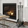 imageAMAGABELI GARDEN ampamp HOME 5 Pieces Fireplace Tools Set Indoor Wrought Iron Fire Place Pit Large Poker Wood Stove Log Firewood Tongs Holder with Handles Modern Black Outdoor Accessories KitGold