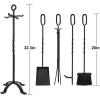 imageAMAGABELI GARDEN ampamp HOME 5 Pieces Fireplace Tools Set Indoor Wrought Iron Fire Place Pit Large Poker Wood Stove Log Firewood Tongs Holder with Handles Modern Black Outdoor Accessories KitBlack