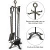 imageAMAGABELI GARDEN ampamp HOME 5 Pieces Fireplace Tools Set Indoor Wrought Iron Fire Place Pit Large Poker Wood Stove Log Firewood Tongs Holder with Handles Modern Black Outdoor Accessories KitGold