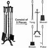 imageAMAGABELI GARDEN ampamp HOME 5 Pieces Fireplace Tools Set Indoor Wrought Iron Fire Place Pit Large Poker Wood Stove Log Firewood Tongs Holder with Handles Modern Black Outdoor Accessories KitBlack