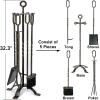 imageAMAGABELI GARDEN ampamp HOME 5 Pieces Fireplace Tools Set Indoor Wrought Iron Fire Place Pit Large Poker Wood Stove Log Firewood Tongs Holder with Handles Modern Black Outdoor Accessories KitGold