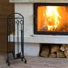 imageAMAGABELI GARDEN ampamp HOME 5 Pieces Fireplace Tools Set Wrought Iron Holder Black Fireset Pit Stand Fire Place Log Tongs Tools Kit Sets with Handles Wood Stove Accessories