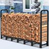 imageAMAGABELI GARDEN ampamp HOME 8ft Firewood Log Rack Outdoor Indoor Log Holder Fireplace Heavy Duty Wood Holder Stacker Patio Pit Storage Steel Tubular Pile Rack Tool Accessories Black8ft
