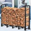imageAMAGABELI GARDEN ampamp HOME 8ft Firewood Log Rack Outdoor Indoor Log Holder Fireplace Heavy Duty Wood Holder Stacker Patio Pit Storage Steel Tubular Pile Rack Tool Accessories Black5ft