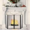 imageAMAGABELI GARDEN ampamp HOME Decorative Gold Fireplace Screen 4 Panel Folding Ornate Wrought Iron Black Metal Fire Place Free Standing Gate Large Mesh Solid Steel Spark Guard Cover Outdoor Accessories