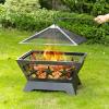 imageAMAGABELI GARDEN ampamp HOME Fire Pit Outdoor for Outside Firepit Bowl Wood Burning 24in Square with Fireplace Fire Poker Spark Screen Mesh Cover for Yard Bonfire Camping Mesh Lid Rustproof Bronze