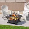 imageAMAGABELI GARDEN ampamp HOME Fire Pit Outdoor for Outside Firepit Bowl Wood Burning 24in Square with Fireplace Fire Poker Spark Screen Mesh Cover for Yard Bonfire Camping Mesh Lid Rustproof Bronze