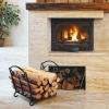 imageAMAGABELI GARDEN ampamp HOME Fireplace Log Holders Firewood Rack Holder Indoor Heavy Duty Foldable Wrought Iron with Leaves Design and Raised Arched Feet Wood Rack for fire wood Black
