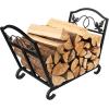 imageAMAGABELI GARDEN ampamp HOME Fireplace Log Holders Firewood Rack Holder Indoor Heavy Duty Foldable Wrought Iron with Leaves Design and Raised Arched Feet Wood Rack for fire wood Black