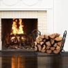 imageAMAGABELI GARDEN ampamp HOME Fireplace Log Holders Firewood Rack Holder Indoor Heavy Duty Foldable Wrought Iron with Leaves Design and Raised Arched Feet Wood Rack for fire wood Black