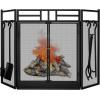imageAMAGABELI GARDEN ampamp HOME Fireplace Screen with Door and Tools Set 48quot W x 32quot H 3 Panel Folding Large Fire Screen Cover Indoor Decorative Metal Mesh Wrought Iron Spark Guard Black Poker Shovel BroomBlack