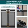 imageAMAGABELI GARDEN ampamp HOME Fireplace Screen with Door and Tools Set 48quot W x 32quot H 3 Panel Folding Large Fire Screen Cover Indoor Decorative Metal Mesh Wrought Iron Spark Guard Black Poker Shovel BroomBlack