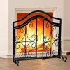 imageAMAGABELI GARDEN ampamp HOME Fireplace Screen with Doors Large Flat Guard Fire Screens Outdoor Metal Furnace Fireguards Mesh Solid Wrought Iron Fire Place Panels Wood Burning Stove Accessories Black