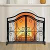 imageAMAGABELI GARDEN ampamp HOME Fireplace Screen with Doors Large Flat Guard Fire Screens Outdoor Metal Furnace Fireguards Mesh Solid Wrought Iron Fire Place Panels Wood Burning Stove Accessories Black