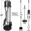 imageAMAGABELI GARDEN ampamp HOME Fireplace Tools Set 5 Pcs Wrought Iron Indoor with Stand for Fire Place Kit Holder Wood Stove Hearth Accessories Chimney Fire Pit Tongs Shovel Brush Poker Fireset Outdoor BrassBlack
