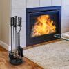 imageAMAGABELI GARDEN ampamp HOME Fireplace Tools Set 5 Pcs Wrought Iron Indoor with Stand for Fire Place Kit Holder Wood Stove Hearth Accessories Chimney Fire Pit Tongs Shovel Brush Poker Fireset Outdoor BrassBlack