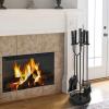 imageAMAGABELI GARDEN ampamp HOME Fireplace Tools Set 5 Pcs Wrought Iron Indoor with Stand for Fire Place Kit Holder Wood Stove Hearth Accessories Chimney Fire Pit Tongs Shovel Brush Poker Fireset Outdoor BrassBlack
