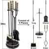 imageAMAGABELI GARDEN ampamp HOME Fireplace Tools Set 5 Pcs Wrought Iron Indoor with Stand for Fire Place Kit Holder Wood Stove Hearth Accessories Chimney Fire Pit Tongs Shovel Brush Poker Fireset Outdoor BrassBlack Gold