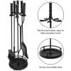 imageAMAGABELI GARDEN ampamp HOME Fireplace Tools Set 5 Pcs Wrought Iron Indoor with Stand for Fire Place Kit Holder Wood Stove Hearth Accessories Chimney Fire Pit Tongs Shovel Brush Poker Fireset Outdoor BrassBlack