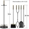 imageAMAGABELI GARDEN ampamp HOME Fireplace Tools Set 5 Pcs Wrought Iron Indoor with Stand for Fire Place Kit Holder Wood Stove Hearth Accessories Chimney Fire Pit Tongs Shovel Brush Poker Fireset Outdoor BrassBlack Gold