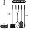 imageAMAGABELI GARDEN ampamp HOME Fireplace Tools Set 5 Pcs Wrought Iron Indoor with Stand for Fire Place Kit Holder Wood Stove Hearth Accessories Chimney Fire Pit Tongs Shovel Brush Poker Fireset Outdoor BrassBlack