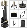 imageAMAGABELI GARDEN ampamp HOME Fireplace Tools Set 5 Pcs Wrought Iron Indoor with Stand for Fire Place Kit Holder Wood Stove Hearth Accessories Chimney Fire Pit Tongs Shovel Brush Poker Fireset Outdoor BrassBlack Gold